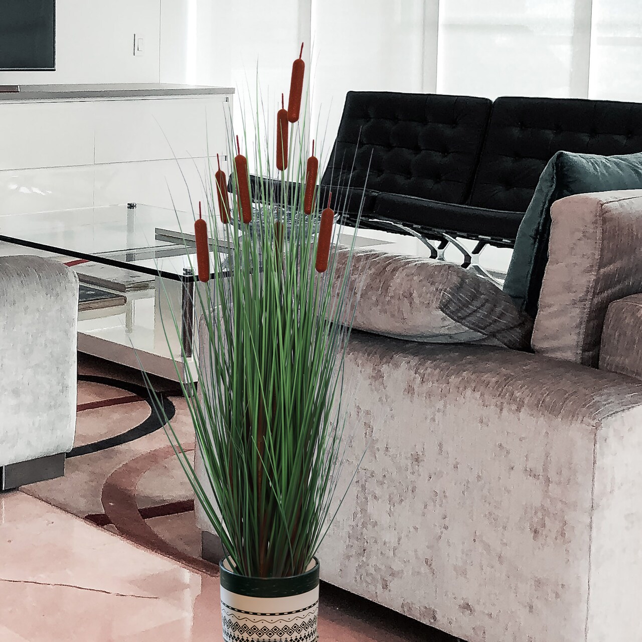4-Foot Tall Artificial Cattail Grass in Decorative Pot | Low Maintenance Faux Plant for Home and Office Decor | Floral Home by Artificial Flowers